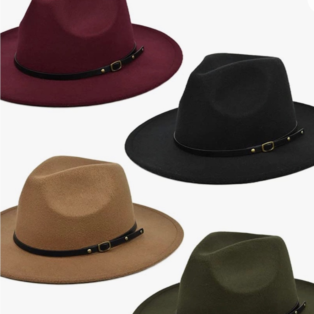 NWT Wide Brim Fedora Hat, 4 Pack Retro Panama Wool Fedora Hat with Belt Buckle